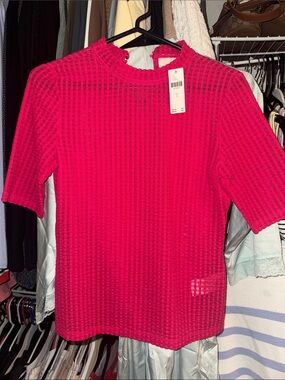 NWT MAEVE Bright Reddish Pink Textured Short-Sleeve Top